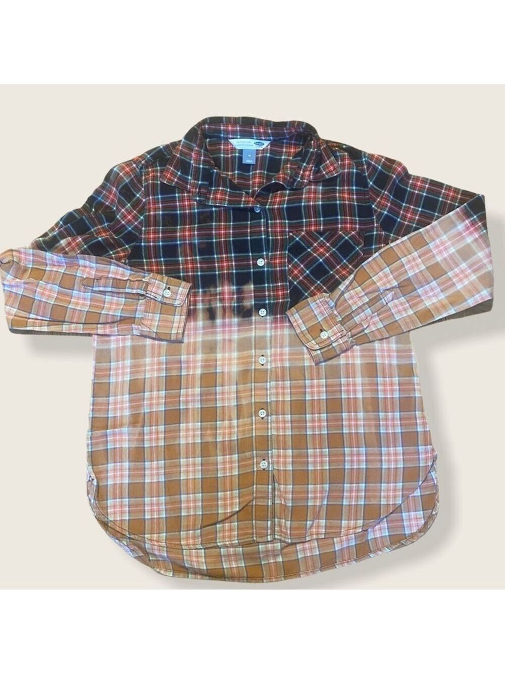 Distressed BLEACHED REDONE flannel button shirt M